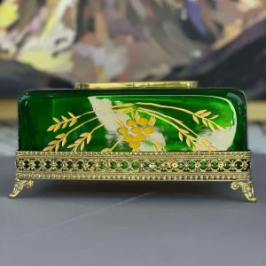 Boîte à mouchoirs en cristal et en cuivre de l&rsquo;Inde – Vert